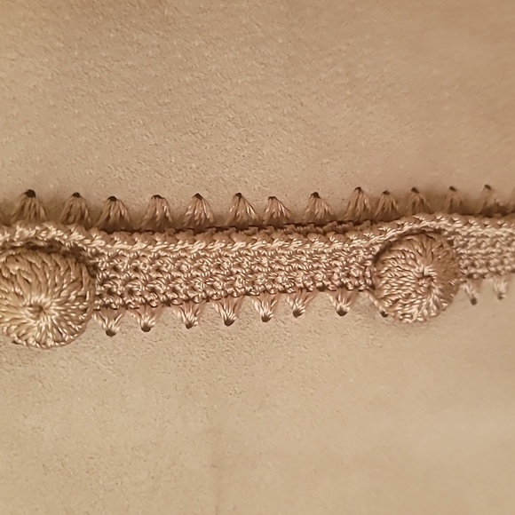 Suede crocheted panel cardigan or lightweight jacket tan beige cream - Picture 4 of 15